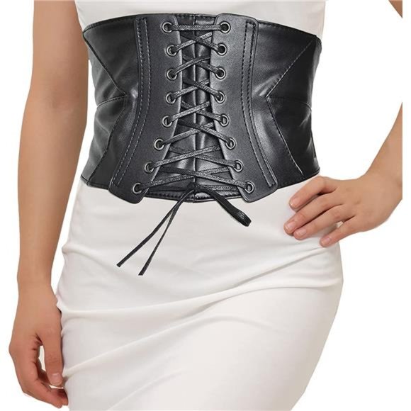 Women Vintage Lace-up Corset Belts,Retro Elastic Cinch Waist Belt,Tied Waspie main image 5